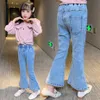 Jeans meisje knop vliegen kinderen voor casual stijl lente herfst kleding S 6 8 10 12 14 210527