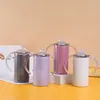 Två lock! 12oz sublimering glitter sippy koppar med platta lock handtag lock 5 färg raka barn vattenflaskor rostfritt stål glasögon dubbla isolerade muggar med flyg A12