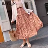 Summer Pleated Chiffon Skirts Womans Floral Printed Vintage Casual Cute High Waist Skirt Midi Kpop Harajuku Saias 210506