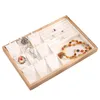 PU Läder Bambu Smycken Display Bricka Halsband Armband Bangle Ringar Örhängen Visa Smycken Arrangör Hållare Showcase