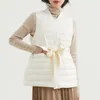 Giacca invernale femminile senza maniche in piumino d'anatra leggero Cappotto bianco caldo Cappotto sottile in vita regolabile 210430