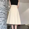 Jocoo Jolee Korean Style Skirts for Women Elegant High Waist Single-Breasted Tie Up Bow Pleated Pockets Midi Skirts Office Lady 210518