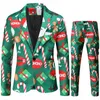 メンズスーツブレザーQJ Cinga Redプリントツーピースクリスマススーツ（ジャケット+ズボン）スタイリッシュな男性ブレザーコートズボンブラックグリーンブルー