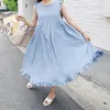 Maternity Dresses Korean Causal Loose Dress Clothes Blue Pink Linen For Pregnant Women Pregnancy Wear Summer Clothing 2022