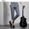 Koreaanse mode zomer enkel lengte heren pak broek casual mannelijke slanke fit rimpel klassieke zwarte broek mannelijke bodems 210412