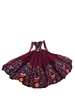 2022 mangas compridas vintage Quinceanera vestidos estilo mexicano charro fora do ombro flores bordadas cetim cetim lace-up bola vestido de baile doce 16 vestido