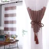 Light Gray Coffee Sheer Curtain for Living Room Bedroom Kitchen Home Decorative Striped Voile Semi Tulle on Windows Drapes 211203