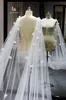 Vit Bridal Veil 3m Long Wedding Veils Wrap 3d Flower Lyxig för Brud med Comb Velos de Novia Cathedral