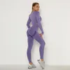 Women's Two Piece Pants Seamless Women Sport Set For Gym Long Sleeve Top High Waist Belly Control Leggings Clothes Suit Sexy Booty Girls