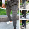 Calças masculinas 2021 primavera verão moda masculina casual skinny jogging joggers slim fit agasalho esporte suor xadrez calças K-