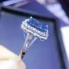 Pierścienie klastrowe pierścień akwamarynowy drobna biżuteria czysta 18 K ZŁOTA Naturalne kamienie szlachetne 2.62ct Diamonds Diament Anniversary Gift
