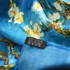 Luxury Peacock Blue Natural Scarf Tryckt Blomma för kvinnor 100% Real Silk Högkvalitativ Medium Square Wrap Shawl Lady Gift