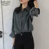 Gray Blouse Fashion OL Style Single-breasted Shirt Women Spring Autumn Loose Shirts Full Sleeve Ladies Tops Blusas 13152 210417