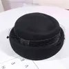Hat Female Autumn and Winter Elegant Bow Wool Tweed Flat Top French Lace Veil Mesh Beret267x