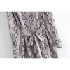 Змея напечатанные напечатанные на шнурке платье талии платье женские весенние женские отвороты с длинным рукавом одиночные грубые платья Maxi Trend 5A73 210427