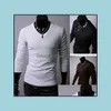 T-Shirts Tees & S Mens Clothing Apparel Men Basic With Cotton V-Neck Long Sleeved Slim Fit Casual T-Shirt Tops Tee Black White Bray Brown Ar