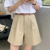 Sommar Kvinnors Casual Loose Korean Cotton Shorts Plus Size Solid High Waist Wide Ben With Sashes B13801X 210719