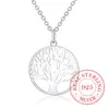 Hot Tree of Life Crystal Round Small Pendant Necklace 925 Sterling Silver Bijoux Collier Elegant Women Jewelry Gift Dropshipping