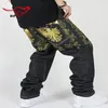 Partihandel - Märke Män Casual Black Clothing Male Hip Hop Baggy Loose Jeans Designer Street Dance Skateboard Denim Pants Plus Storlek 001