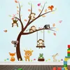 Dos desenhos animados floresta macaco pássaro raposa árvore adesivos de parede para crianças decorações de decoração animal decalques de parede DIY mural arte PVC Pôsteres 210420