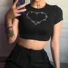 Diamond Heart Pattern Y2K Crop Tops For Girls Female T-Shirts With Short Sleeve New Summer Kawaii O-Neck Casual Tee Shirt 210415
