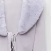 여성 달콤한 모피 칼라 접합 뜨개질 스웨터 여성 레이스 긴 소매 카디건 세련된 톱 211011