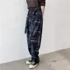 Herenbroek mannelijke vintage mode plaid lange broek japan korea stijl broek mannen hoge taille casual los rechte pak