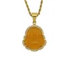 Zielona biżuteria Jade śmiech Buddha Wisianek Naszyjnik dla kobiet ze stali nierdzewnej 18K Gold Amalet Akcesoria Matki Day6170696