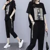 2021 Summer Two Piece Outfits Tracksuits for Women Co-ord Set Plus Size Large Pants Suits and Top ClothingTZ289 X0428