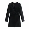 VUWWYVピンクブラックブレザーショートドレス女性夏の長袖収集ノットタイプミニドレス女性オフィスウェアコート210430