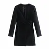 VUWWYV rose noir Blazer robe courte femmes été à manches longues froncé noeud Type Mini robes femme bureau porter manteaux 210430