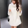 Women's Fur & Faux Luxury Stand-Up Collar Mink Coat Mid-Length Winter Wide Hem Flared Sleeve Jacket Elegant Plush Coats