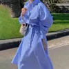 Nomikuma chique camisa listrada vestido mulheres giram colarinho vestidos de manga comprida estilo coreano elegante temperamento vestidos 210514