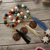 Wooden Bead Bracelet Jewelry Leopard Print Hand Beaded Spot Wood Bead Bracelets Handmade Tassel Key Ring Bangle Keychains Pendant 7921971