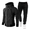 Autunno Inverno Tuta Uomo Abiti Casual High Callor Felpa con cappuccio + Pant Abbigliamento sportivo Uomo Felpe con cerniera calda / giacca Set due pezzi 211230