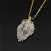 Micro Paved Zircon Crown King Lion Head Necklace Pendant 18K Gold Plated Mens Hip Hop Jewelry Gift