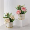 Dekorativa Blommor Kransar Homhi Artificial Potted Fake Bonsai Keramisk Vase Rose Peony Silk Heminredning Bröllop Plantas Artificiales [
