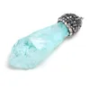 Färgplätering Healing Crystal Pillar Charm Quartz Blå Gul Lila Vit Semi-Precious Stone Pendant DIY Smycken Making