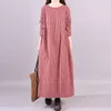 Sukienki swobodne Kobiety Plaid Loose Maxi Sukienka Rucha z długim rękawem Vintage Spring Summer Pastel Cotton Plus Size Odzież Czarnoczerwony