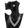 TREAZY Set di gioielli da sposa da sposa a forma geometrica Set di gioielli africani per collana con cristalli di strass trasparente Orecchini per donna H1022