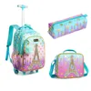 3 IN 1 Zaino per bambini della scuola con ruote Borsa con ruote per bambini Borse per trolley da viaggio in tela per ragazze adolescenti 220210