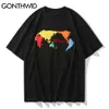 Tees Shirt Sommar Män Streetwear Harajuku Earth Karta Skriv ut Kortärmad T-shirts Bomull Casual Hip Hop Loose Tshirt Toppar 210602