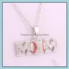 Wisiorek Naszyjniki Wisiorki Biżuteria Softball Naszyjnik Sportowy Mama List White Yellow Crystal Rhinestone Ball Charm Link Łańcuch dla fanów zespołu