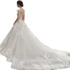 Abiti da sposa A Line Tulle Applique Abito da sposa da corsa Scollo a V maniche corte Gonna a cascata Abiti bribal Abiti da sposa