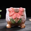 Грубающая керамика ретро красочный окрашенный цветочный горшок с стойкой для ног Суккулентное растение Plower Plowpot Bonsai Planter Vase Desktop Ornaments 210401