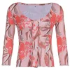 Koszulki damskie T-shirt damski vintage 90s różowy damski wypoczynek Pochy z długim rękawem kwiatowy nadruk krawat