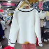 Kore Vintage Faux Vizon Kaşmir Ceket Kadınlar Kış Giyim Yay Eşarp Kontrast Renkli Mahsul Kazak Hırka Ceketler Giyim 211109
