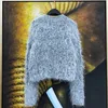 Automne nouveau design femmes couleur grise mohair laine tricoté lurex patché perles chaud doux pull cardigan manteau SML