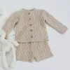 0-3yrs niemowlę dziecko chłopcy dziewczyny z długim rękawem czystego kolor dzianiny odzież zestawy garnitur jesień zima dzieci chłopiec dziewczyna ubrania 210521