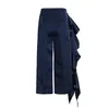 Solta Sólida Patchwork Ruffle Calça para Mulheres Cintura Alta Casual Lega Pants Fashion Fashion Roupas Primavera 210521
